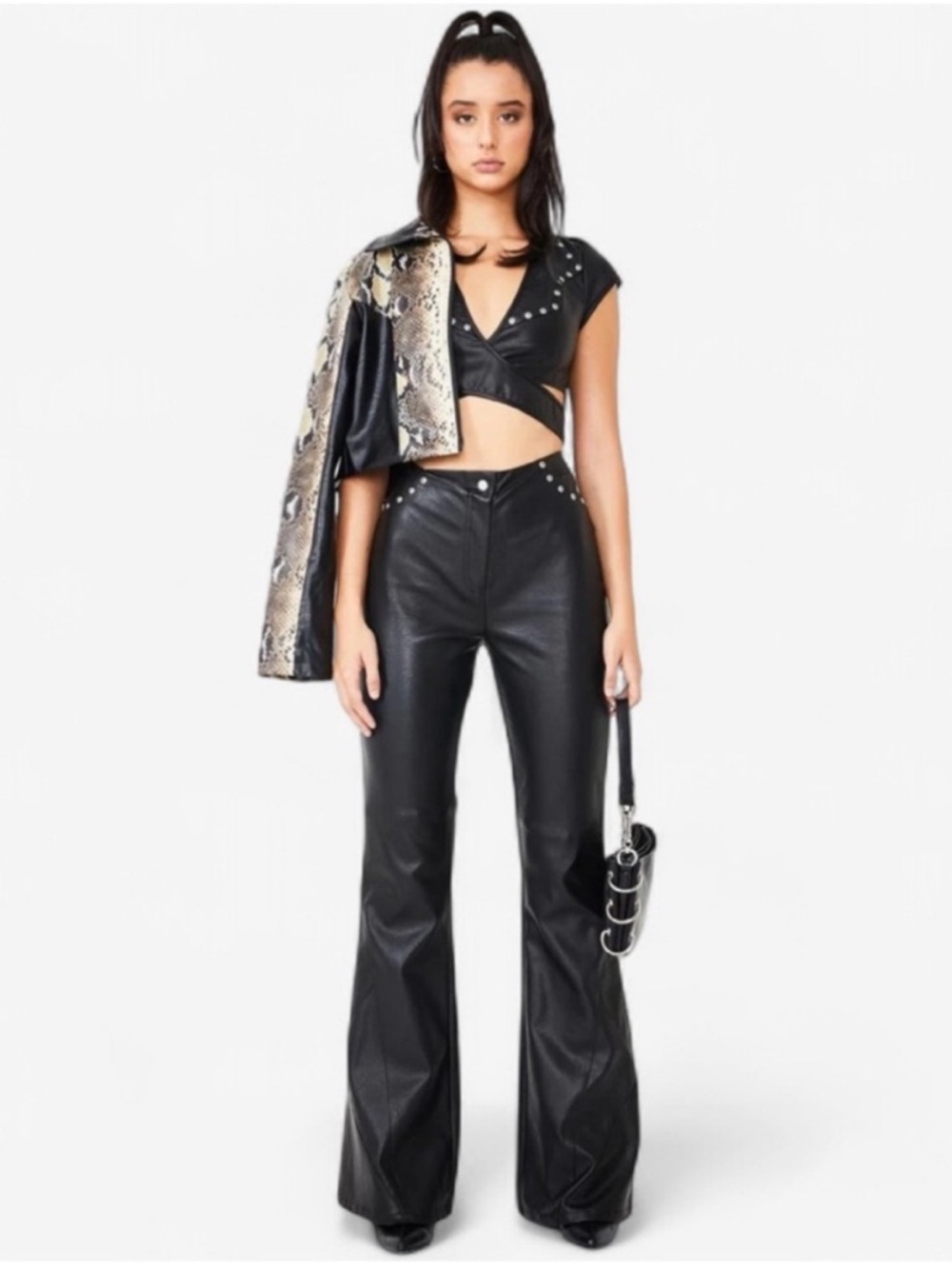 NWT I.AM.GIA Desiree Faux Leather Flare Studded Pants